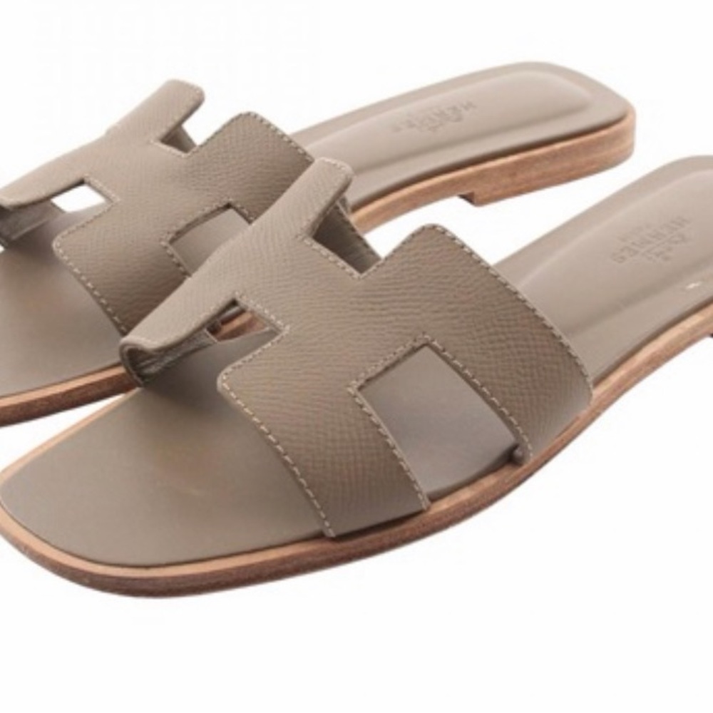 Oran Taupe Leather Slide Sandals - Women